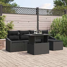 vidaXL Trädgårdsoffa Set 6-delar Svart Rattan och Polyester Utemöbler