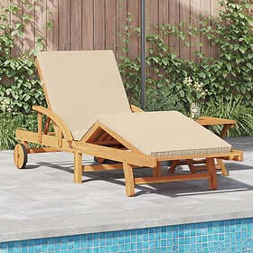 vidaXL Vikbar solsäng med hjul & kudde beige massivt akaciaträ 4105529