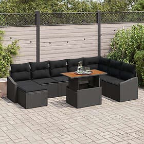 vidaXL Trädgårdsoffset Set om 9 Grå Rattan Trädgårdshörnssoffa 3349876