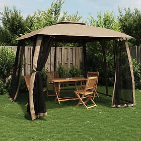 vidaXL Paviljong med dubbelt tak & nätväggar taupe 2,93x2,93 m 368450