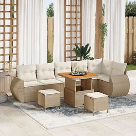 vidaXL Lounge Set 9 Pieces with Cushions Beige Poly Rattan Acacia