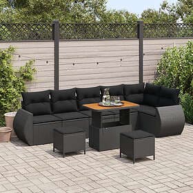vidaXL 9-delars Trädgårdsoffset med Kuddar Svart Poly Rattan Akacia, 3-delars Tr