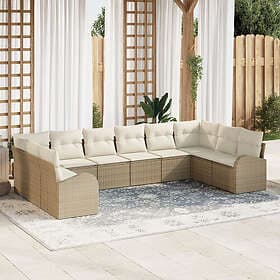 vidaXL Lounge Set 10 Pieces with Cushions Beige Poly Rattan