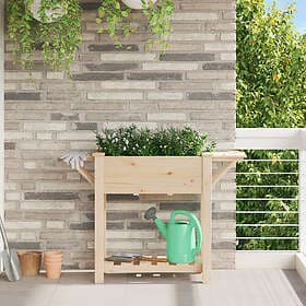 vidaXL Trädgårdsplanterare med hyllor 111x37x76 cm Massivt Furu