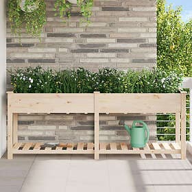 vidaXL Trädgårdsplanterare med hylla 203x53x76 cm i massivt trä