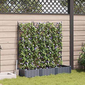 vidaXL Trädgårdsplanterare med Trellis 3 st Grå 120x40x125.5 cm