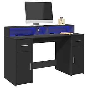 vidaXL Desk with LED Black 140x55x91 cm Engineered Wood