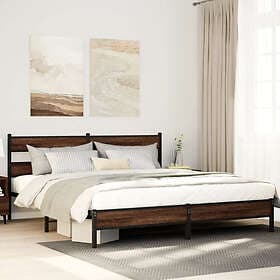 vidaXL Sängram utan madrass metall brun ek 193x203 cm