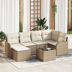 vidaXL Lounge Set 7 Pieces with Cushions Brown Rattan
