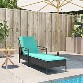 vidaXL Svart Solstol med Kudde cm 63x200x81 Poly Rottning