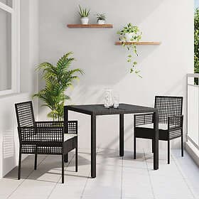 vidaXL 3-delat trädgårds matsalsset med kuddar svart poly rattanfiber 3489418