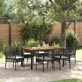vidaXL 7-delat Trädgårdsinredningsset med Kuddar Svart Poly Rattan 3505406