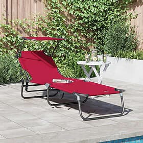 vidaXL Vikbar Solstol med Markis Röd 600D Oxford Tyg 42003130
