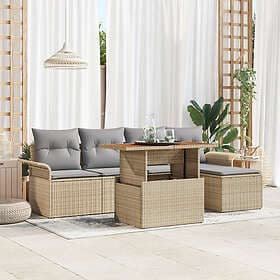 vidaXL Lounge Set 6 Pieces with Cushions Beige Poly Rattan