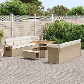 vidaXL 11-delat trädgårdsoff-set med kuddar Beige Poly rotting Akacia