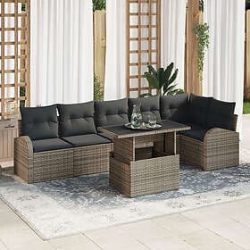 vidaXL Lounge Set 7 Pieces with Cushions Gray Poly Rattan