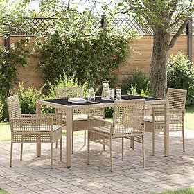 vidaXL 5-Piece Garden Lounge Set with Cushions Beige Poly Rattan