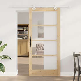 vidaXL skjutdörr med hårdvaruset 93x202 cm massivt tallträ