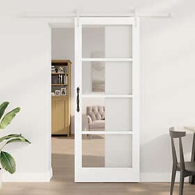 vidaXL Skjutdörr med Tillbehör Set Vit 83x211 cm Massivt Trä Furu