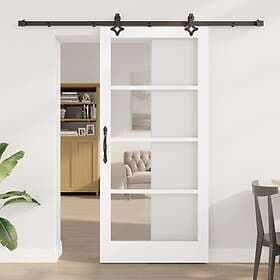 vidaXL skjutdörr med hårdvarusett vit 93x202 cm massivt träfuru