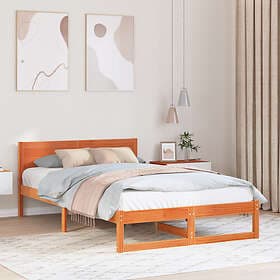 vidaXL Bed Frame Wax brown Solid Pine wood 135 x 190 cm Simple