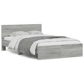 vidaXL Bed Frame with Headboard and LED Grey Sonoma 135x190 cm Double