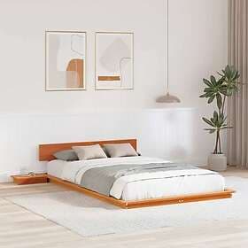 vidaXL Floor Bed Frame with Bedside Tables Wax Brown 120x200cm Solid Wood