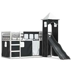 vidaXL Bunk Bed with Slide and Curtains white and black 90x190 cm