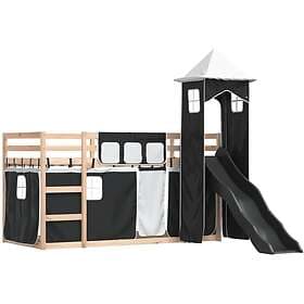 vidaXL Bunk Bed with Slide and Curtains white and black 90x190 cm