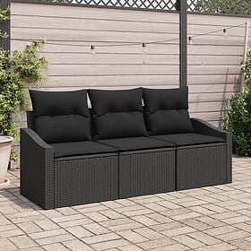 vidaXL 3 pcs Black Poly Rattan Garden Sofa Set Powder-coated Steel