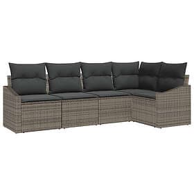 vidaXL Lounge Set 5 Pieces Grey Poly Rattan Powder-Coated Steel