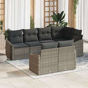 vidaXL Lounge Set 7 Pieces Grey Poly Rattan Powder-Coated Steel