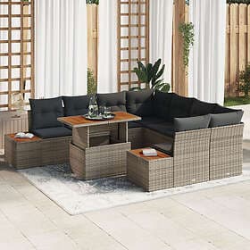 vidaXL Lounge Set with Cushion 9 pcs Gray, Brown 100 x 55 x 73 cm
