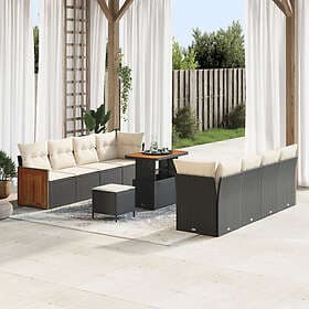 vidaXL Garden sofa set 11 pcs Black and cream white 90 x 55 x 71 cm