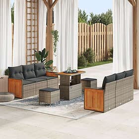 vidaXL 9 pcs Grey, Dark Grey Rattan Garden Sofa Set 90 x 55 x 71 cm