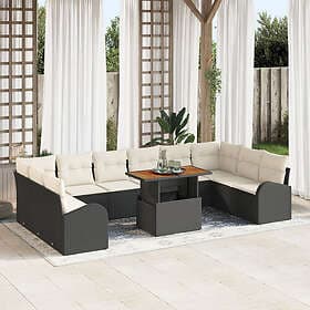 vidaXL Garden sofa set 11 pcs Black and cream white 100 x 55 x 73 cm