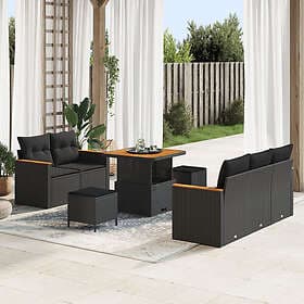 vidaXL Garden sofa set with cushion with storage 8 pcs Black Poly rattan