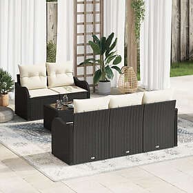 vidaXL Garden sofa set with cushion 6 pcs Black, Cream 55 x 55 x 37 cm