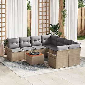 vidaXL Garden sofa set with cushion 9 pcs Beige, light grey 55 x 55 x 37 cm