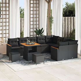 vidaXL Garden sofa with cushion with storage 12 pcs Black Poly rattan