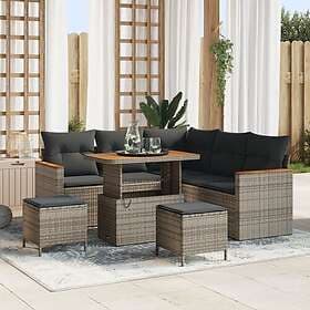 vidaXL Garden sofa set with cushion with storage 8 pcs Grey Poly rattan
