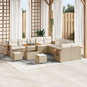 vidaXL Garden sofa set with cushion with storage 13 pcs Beige Poly rattan