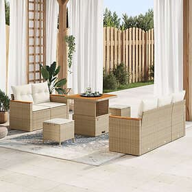 vidaXL Garden sofa set with cushion with storage 8 pcs Beige Poly rattan