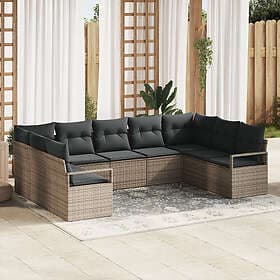 vidaXL 9 pcs Grey Poly Rattan Garden Sofa Powder-coated Steel