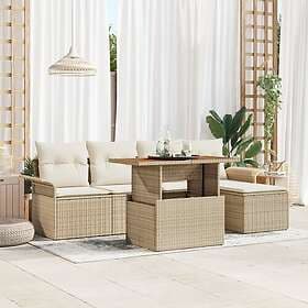 vidaXL Garden sofa set with storage 6 pcs Beige Poly rattan