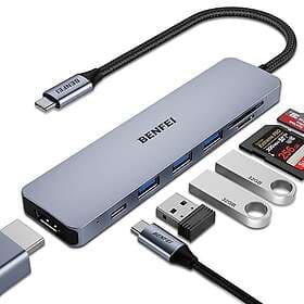 Benfei 7-in-1 USB-C Hub with HDMI, SD/TF Card Reader, 3 USB 3.0, 60W PD