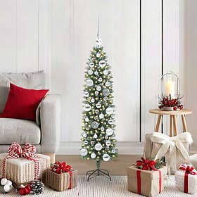 vidaXL Artificial Tree Slim Green and White 120cm 150 LEDs