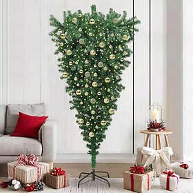 vidaXL Artificial Upside Down Pre-lit Christmas Tree with Baubles 210cm