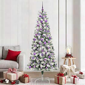vidaXL Artificial Tree Hinged Green and White 210cm 300 LEDs