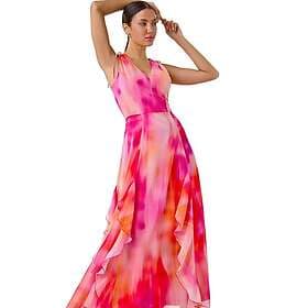 Roman Abstract Print Frill Maxi Dress